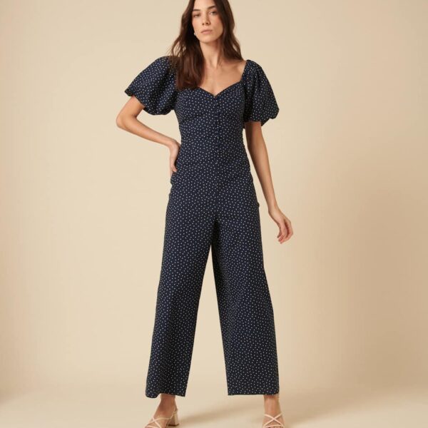 Nobody's Child Women's Cotton Rich Polka Dot Jumpsuit - 14 - Blue Mix, Blue Mix