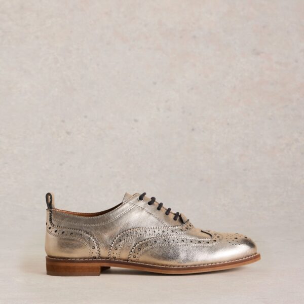 White Stuff Women's Leather Metallic Flatform Brogues - 5.5 - Silver, Silver