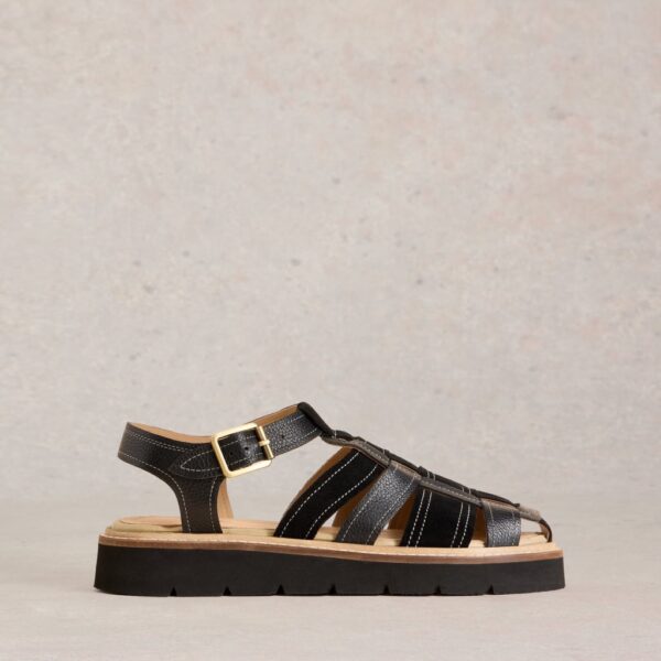 White Stuff Women's Leather Buckle Ankle Strap Flat Sandals - 7 - Black, Black