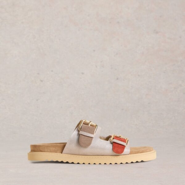 White Stuff Women's Suede Colour Block Footbed Sandals - 5 - Natural Mix, Blue Mix,Natural Mix