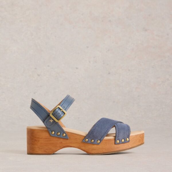 White Stuff Women's Suede Ankle Strap Block Heel Clogs - 6 - Blue Mix, Blue Mix