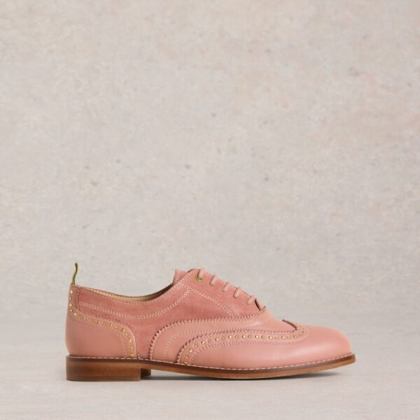 White Stuff Women's Leather Studded Flat Brogues - 6 - Pink, Navy,Pink