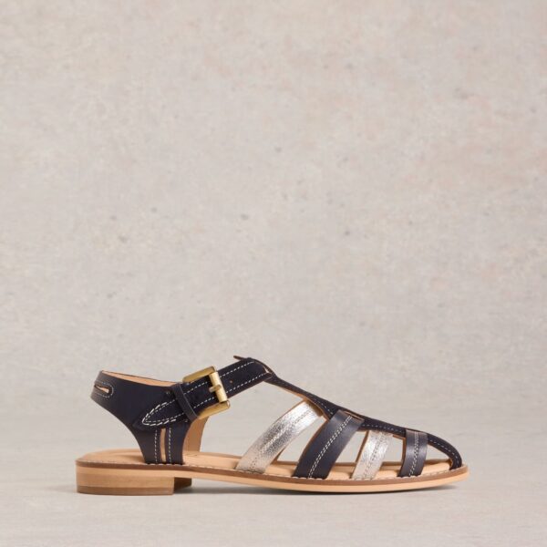 White Stuff Women's Leather Ankle Strap Flat Fisherman Sandals - 6 - Navy Mix, Navy Mix,Natural Mix