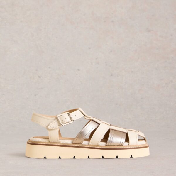 White Stuff Women's Leather Buckle Ankle Strap Flat Sandals - 6 - Silver, Silver