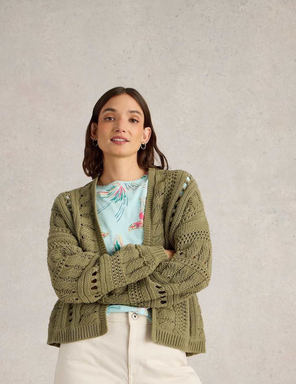 White Stuff Women's Cotton Rich Cardigan - M - Green, Green