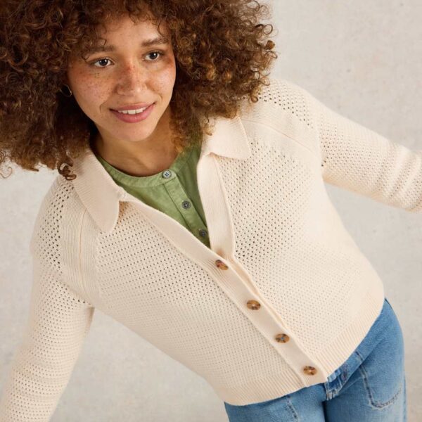 White Stuff Women's Pure Cotton Collared Button Front Cardigan - M - Natural, Natural
