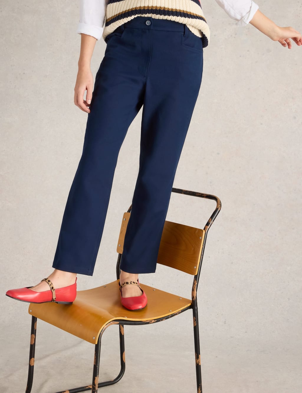 White Stuff Women's Cotton Rich Stretch Ankle Grazer Trousers - 10REG - Navy, Navy,Black
