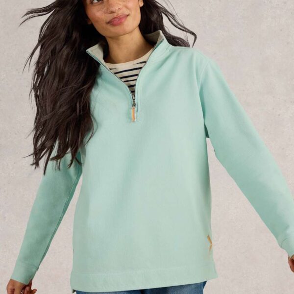 White Stuff Women's Pure Cotton Funnel Neck Half Zip Sweatshirt - M - Blue, Green,Blue