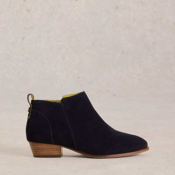 White Stuff Women's Wide Fit Suede Block Heel Ankle Boots - 6 - Navy, Navy,Tan