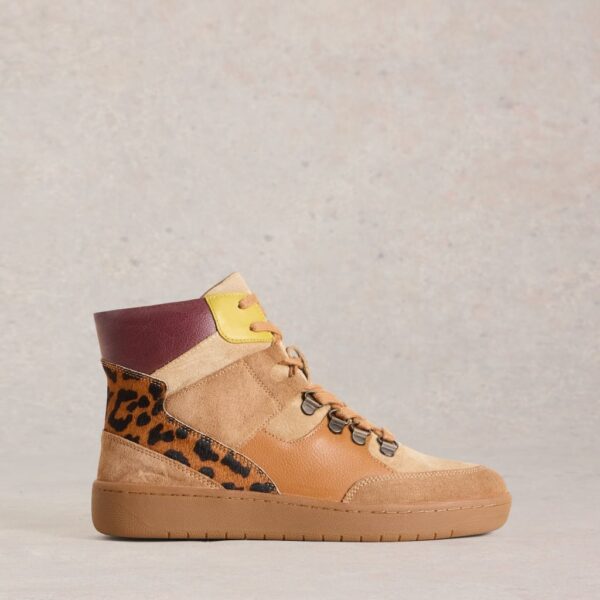 White Stuff Women's Leather Leopard Print High Top Trainers - 5 - Brown Mix, Brown Mix