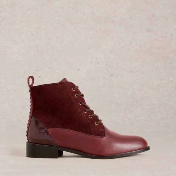 White Stuff Women's Leather Lace Up Block Heel Ankle Boots - 6 - Red, Red