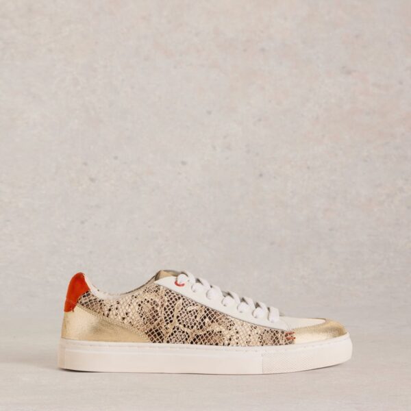 White Stuff Women's Leather Animal Print Metallic Trainers - 5 - Natural Mix, Natural Mix