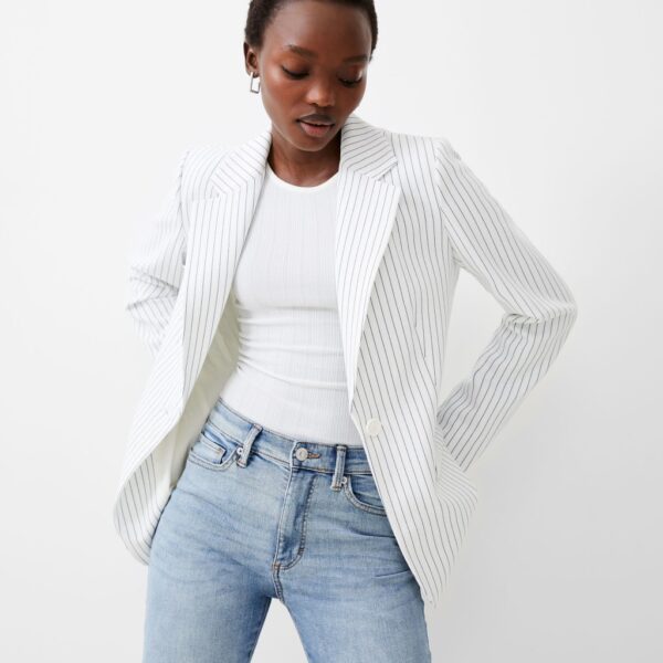 French Connection Women's Pinstripe Single Breasted Blazer - 18 - White Mix, White Mix