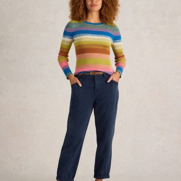 White Stuff Women's Cotton Blend Trousers - 12REG - Navy, Navy,Green