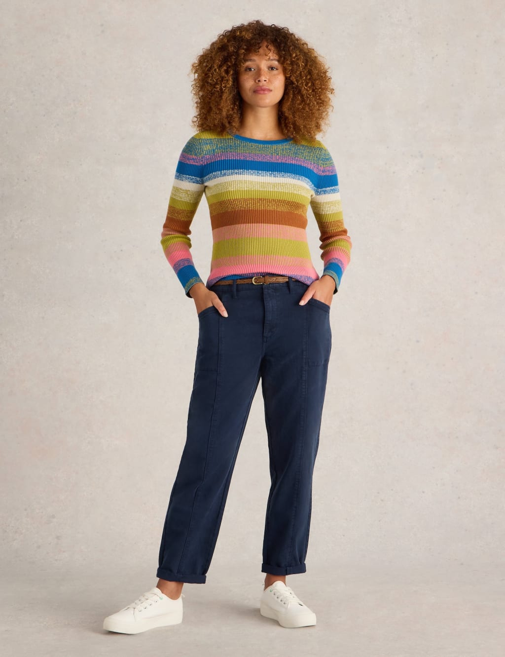 White Stuff Women's Cotton Blend Trousers - 12REG - Navy, Navy,Green