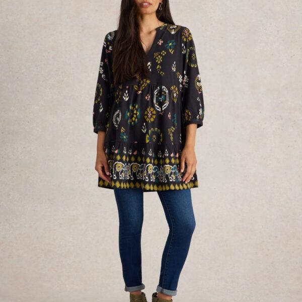 White Stuff Women's Pure Cotton Printed Tunic - 10REG - Black Mix, Black Mix