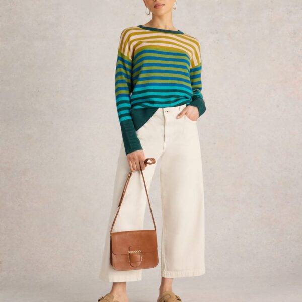 White Stuff Women's Cotton Rich Striped Jumper - 10 - Green Mix, Green Mix