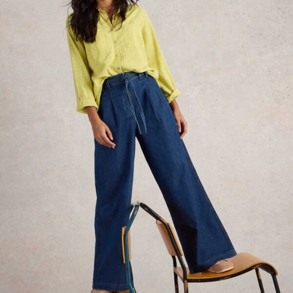 White Stuff Women's Mid Rise Wide Leg Jeans - 14REG - Med Blue Denim, Med Blue Denim