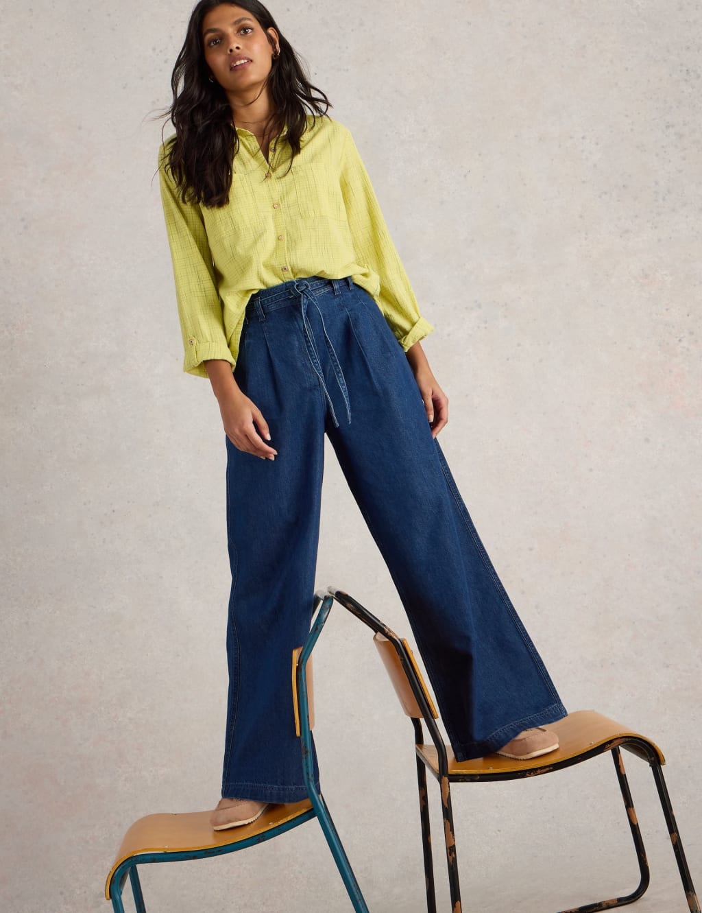 White Stuff Women's Mid Rise Wide Leg Jeans - 14REG - Med Blue Denim, Med Blue Denim
