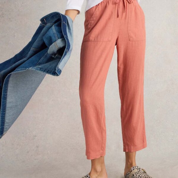 White Stuff Women's Linen Rich Relaxed Ankle Grazer Trousers - 12REG - Red, Blue,Red,Black