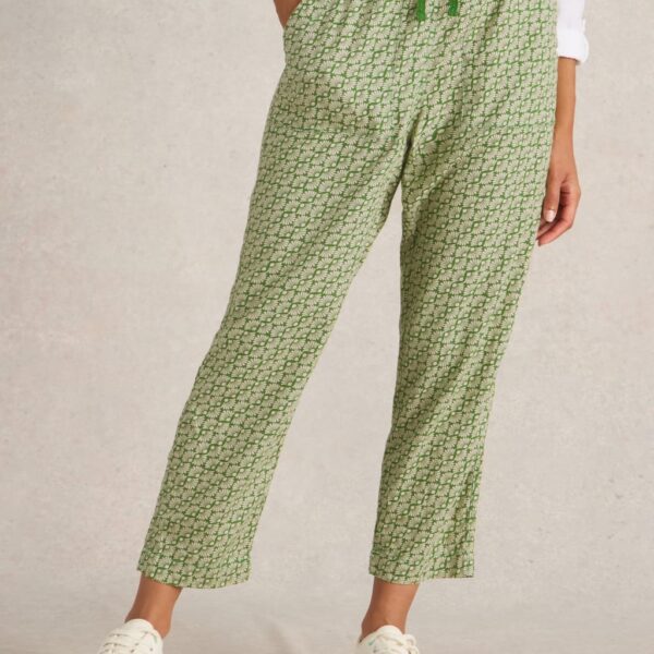 White Stuff Women's Linen Rich Printed Relaxed Trousers - 14REG - Green Mix, Green Mix
