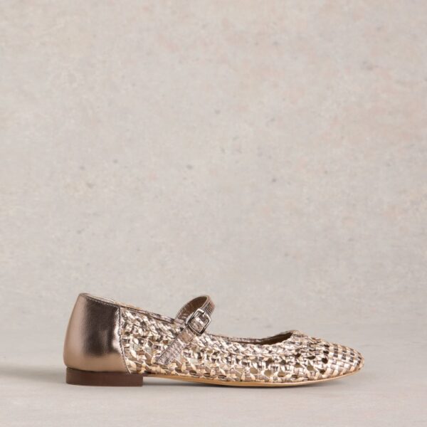 White Stuff Women's Leather Metallic Woven Ballerina - 6, Metallic
