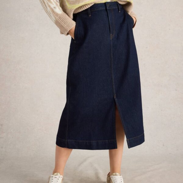 White Stuff Women's Denim Midi Skirt - 12REG - Dark Denim, Dark Denim