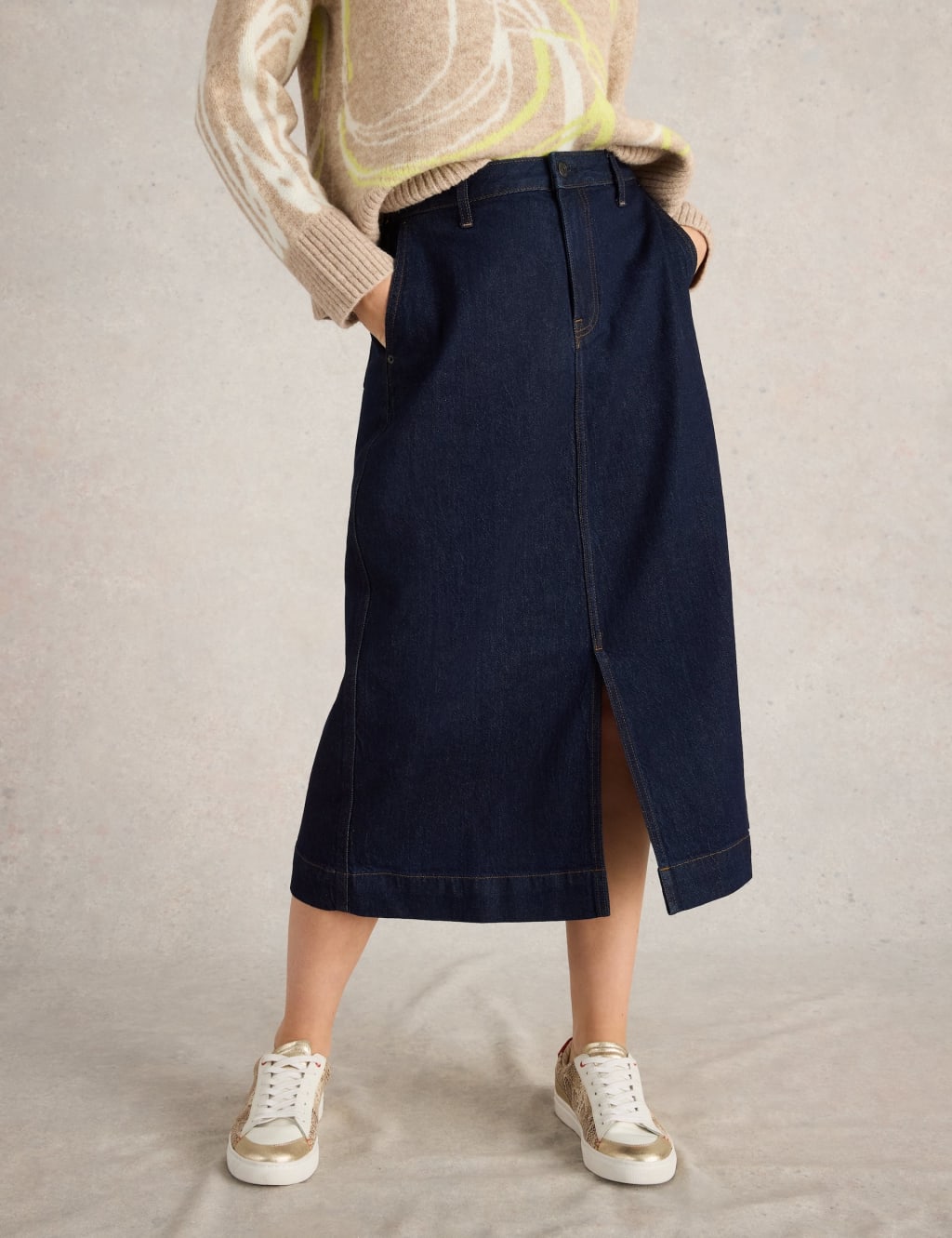 White Stuff Women's Denim Midi Skirt - 12REG - Dark Denim, Dark Denim