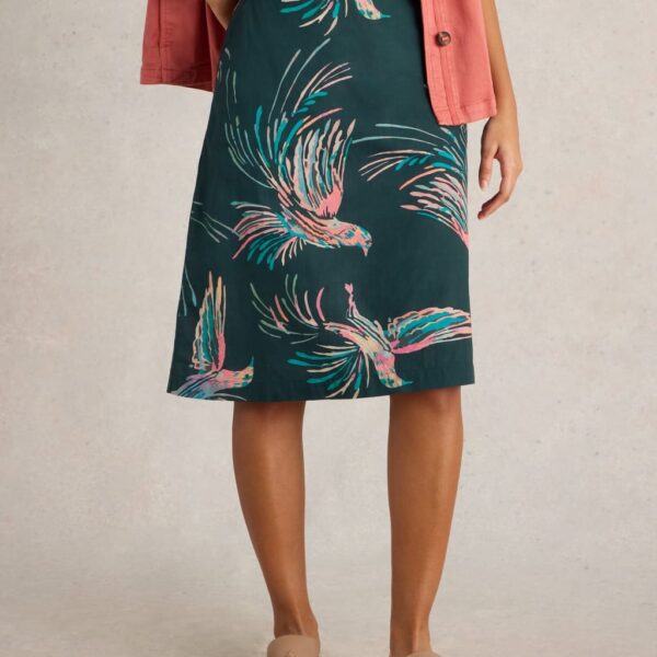 White Stuff Women's Pure Cotton Printed Reversible A-Line Skirt - 12 - Green Mix, Green Mix