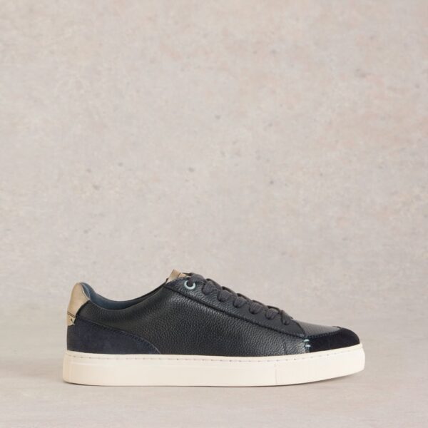 White Stuff Women's Leather Lace Up Trainers - 6 - Navy Mix, Navy Mix