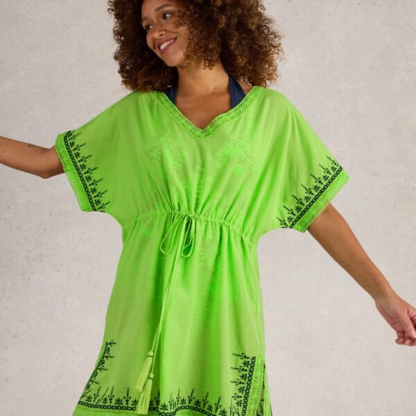 White Stuff Women's Cotton Rich Embroidered Beach Dress - Green Mix, Green Mix