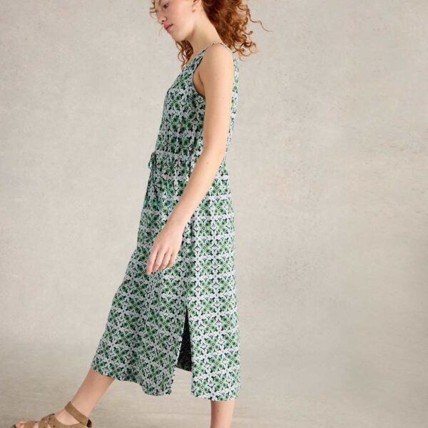 White Stuff Women's Heidi Pure Cotton V-Neck Printed Midi Beach Dress - Navy Mix, Navy Mix