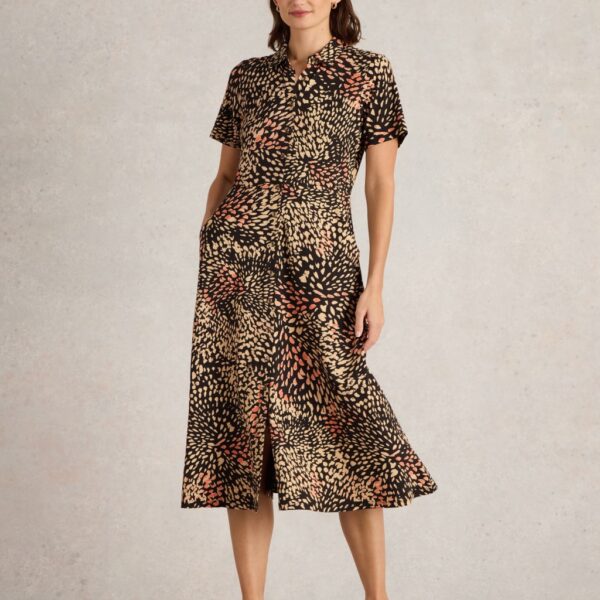 White Stuff Women's Jersey Printed Button Through Midi Dress - 16REG - Black Mix, Black Mix