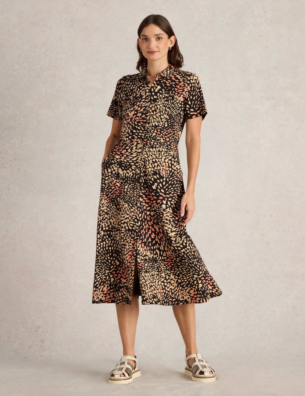 White Stuff Women's Jersey Printed Button Through Midi Dress - 16REG - Black Mix, Black Mix