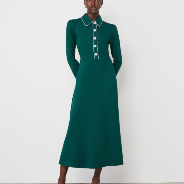 Finery London Women's Ponte Jersey Midi Shirt Dress - 18 - Green, Green,Black