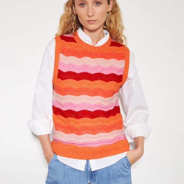 Monsoon Women's Striped Crew Neck Knitted Vest - Pink Mix, Pink Mix