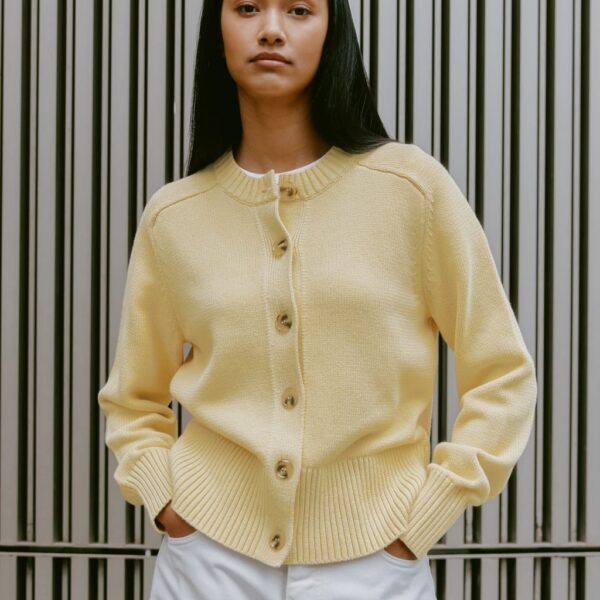 Albaray Women's Pure Cotton Crew Neck Button Front Cardigan - 12 - Lemon, Lemon