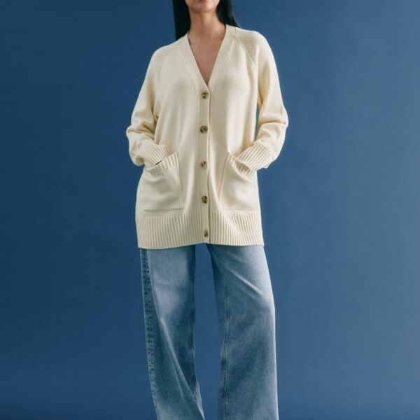 Albaray Women's V-Neck Button Front Longline Cardigan with Wool - 10 - Cream, Cream