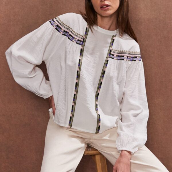 Ro&Zo Women's Embroidered Detail Blouse - 12REG - Ivory Mix, Ivory Mix