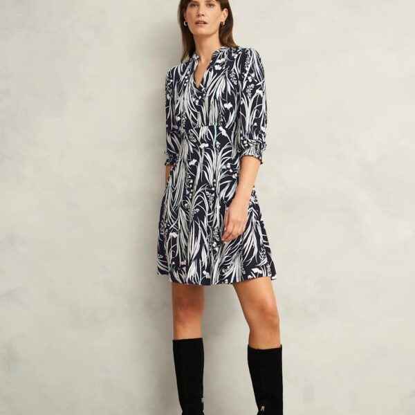 Hobbs Women's Cotton Rich Jersey Floral Mini Skater Dress - 12REG - Blue Mix, Blue Mix