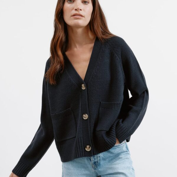 Albaray Women's Relaxed V-Neck Cardigan with Wool - 10 - Navy, Navy