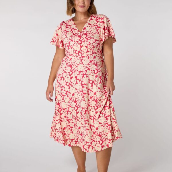 Live Unlimited London Women's Jersey Floral V-Neck Midi Wrap Dress - 16REG - Pink Mix, Pink Mix