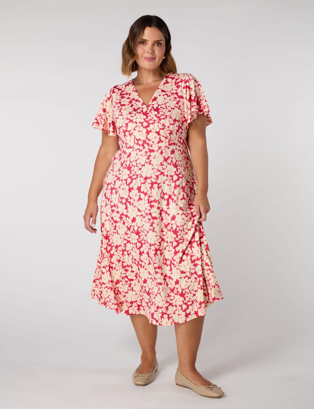 Live Unlimited London Women's Jersey Floral V-Neck Midi Wrap Dress - 16REG - Pink Mix, Pink Mix