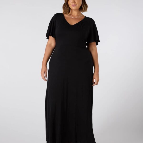 Live Unlimited London Women's Jersey V-Neck Maxi Tea Dress - 16REG - Black, Black