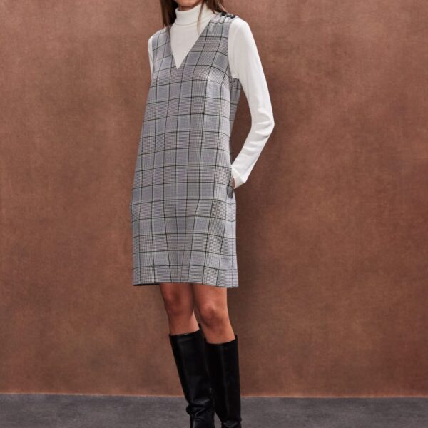 Ro&Zo Women's Checked V-Neck Mini Shift Dress - 12REG - Grey Mix, Grey Mix