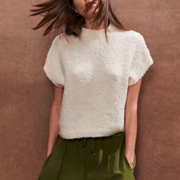 Ro&Zo Women's Funnel Neck Knitted Top with Wool - SREG - Cream, Cream