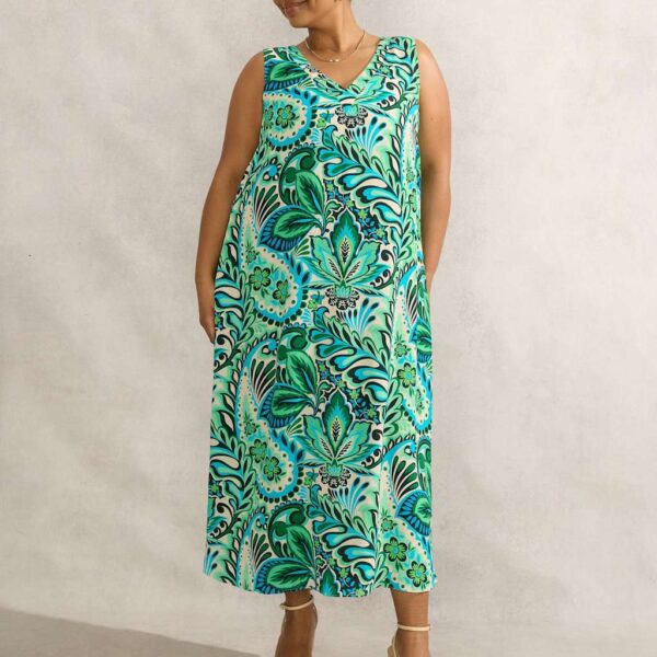 Live Unlimited London Women's Paisley V-Neck Midaxi Tea Dress - 18 - Green Mix, Green Mix