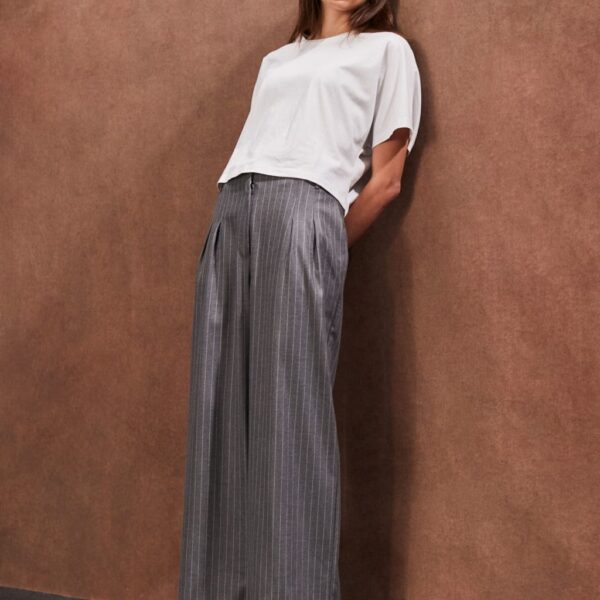 Ro&Zo Women's Pinstripe Wide Leg Trousers - 14REG - Grey Mix, Grey Mix