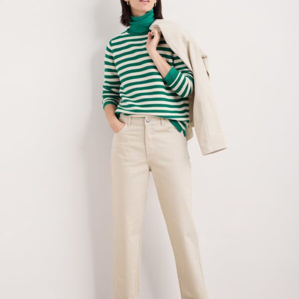 Seasalt Cornwall Women's Pure Cotton Striped Crew Neck Jumper - 14 - Green Mix, Green Mix
