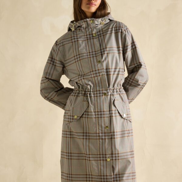 Joules Women's Waterproof Checked Hooded Raincoat - 12 - Grey Mix, Grey Mix